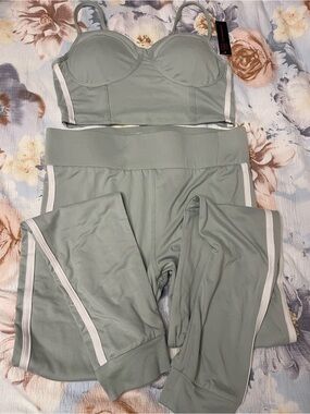 No Boundaries Sage Green Active Top with White Trim